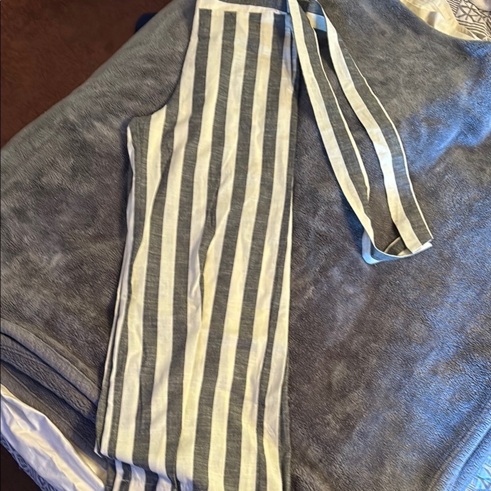 Striped Boot Cut Pants - Gray and Cream